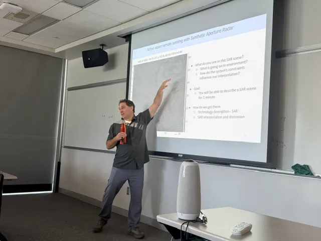 Prof. Justin Stopa giving a lecture on synthetic aperture radar.
