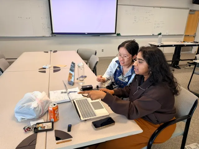 Where are sea ice leads? Suyue and Nayana are discussing their swot sea ice project.